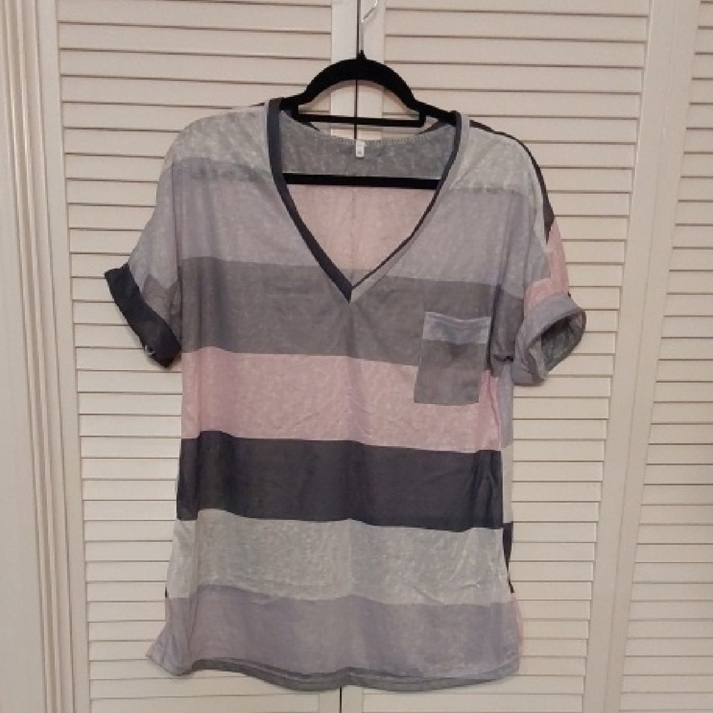 Striped V-Neck Women's Tee in Pastel Shades
